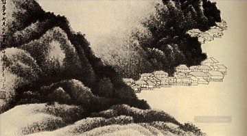 agua - Pueblo de Shitao en el agua 1689 tinta china antigua